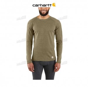 Carhartt Base Force Heavyweight Poly-Wool Crew (No Pocket) BURNT OLIVE HEATHER | TH0002618