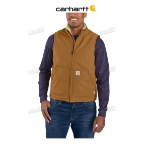 Carhartt Flame-Resistant Duck Sherpa Lined Vest Brown | TH0002748