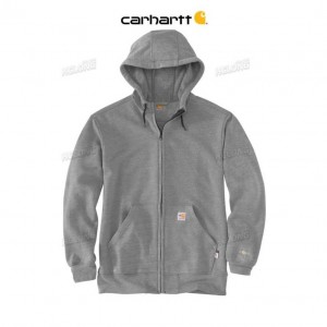 Carhartt Flame-Resistant Force Loose Fit Midweight Hooded Zip Front Sweatshirt Granite Heather | TH0000009