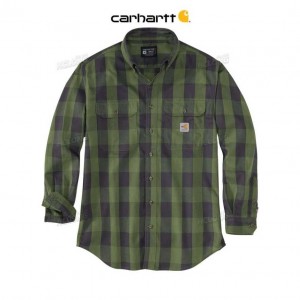 Carhartt Flame Resistant Force Rugged Flex Loose Fit Twill Long-Sleeve Plaid Shirt Basil | TH0000825