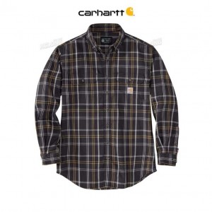 Carhartt Flame Resistant Force Rugged Flex Loose Fit Twill Long-Sleeve Plaid Shirt Black | TH0000828