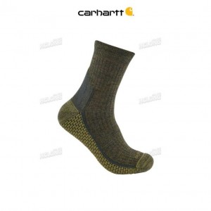 Carhartt Force Grid Midweight Merino Wool Blend Crew Sock Olive | TH0002059