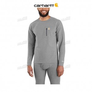 Carhartt Force Heavyweight Heathered Knit Base Layer Crewneck Pocket Top SHADOW HEATHER | TH0002626