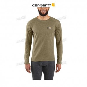 Carhartt Force Heavyweight Synthetic-Wool Blend Base Layer Crewneck Pocket Top BURNT OLIVE HEATHER | TH0002631