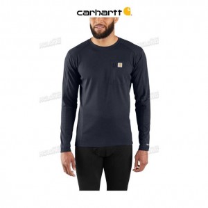 Carhartt Force Midweight Micro-Grid Base Layer Crewneck Pocket Top Navy | TH0002621