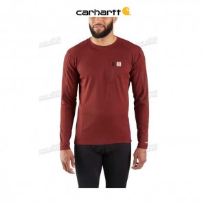 Carhartt Force Midweight Micro-Grid Base Layer Crewneck Pocket Top FIRED BRICK | TH0002622