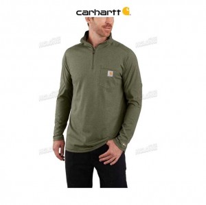 Carhartt Force Relaxed Fit Midweight Long-Sleeve Quarter-Zip Mock-Neck T-Shirt Basil Heather | TH0002431