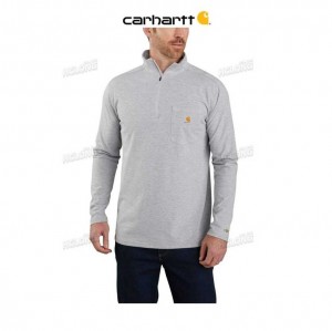 Carhartt Force Relaxed Fit Midweight Long-Sleeve Quarter-Zip Mock-Neck T-Shirt Heather Gray | TH0002433