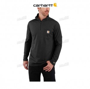 Carhartt Force Relaxed Fit Midweight Long-Sleeve Quarter-Zip Mock-Neck T-Shirt Black | TH0002434