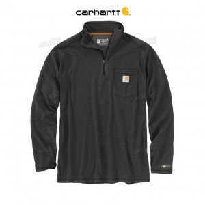 Carhartt Force Relaxed Fit Midweight Long-Sleeve Quarter-Zip Mock-Neck T-Shirt Carbon Heather | TH0002435