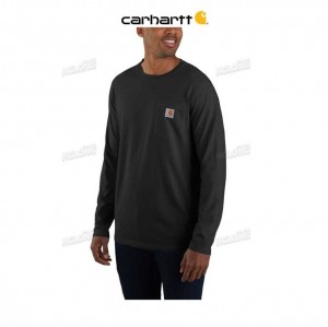 Carhartt Force Relaxed Fit Midweight Long-Sleeve Pocket T-Shirt Black | TH0002470