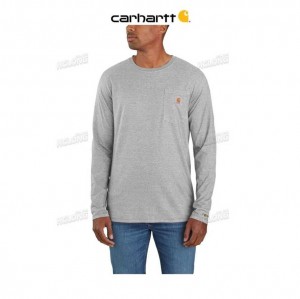 Carhartt Force Relaxed Fit Midweight Long-Sleeve Pocket T-Shirt Heather Gray | TH0002474