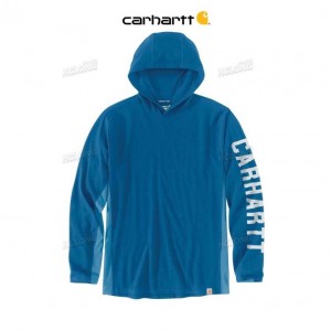 Carhartt Force Relaxed Fit Midweight Long-Sleeve Logo Graphic Hooded T-Shirt Marine Blue | TH0002517