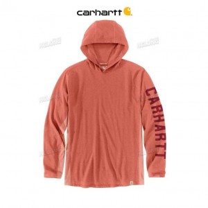 Carhartt Force Relaxed Fit Midweight Long-Sleeve Logo Graphic Hooded T-Shirt Desert Orange Heather | TH0002518