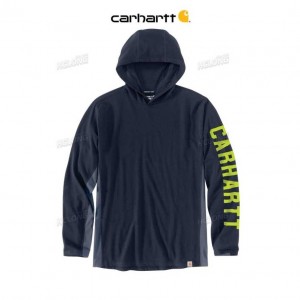 Carhartt Force Relaxed Fit Midweight Long-Sleeve Logo Graphic Hooded T-Shirt Navy | TH0002519