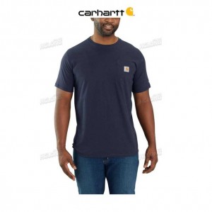 Carhartt Force Relaxed Fit Midweight Short-Sleeve Pocket T-Shirt Navy | TH0002465