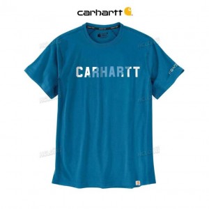 Carhartt Force Relaxed Fit Midweight Short-Sleeve Block Logo Graphic T-Shirt Marine Blue | TH0002487