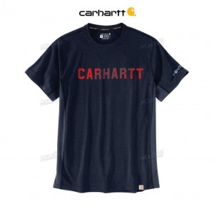 Carhartt Force Relaxed Fit Midweight Short-Sleeve Block Logo Graphic T-Shirt Navy | TH0002488