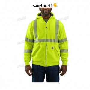 Carhartt High-Visibility Loose Fit Midweight Thermal-Lined Full-Zip Class 3 Sweatshirt Brite Lime | TH0000451