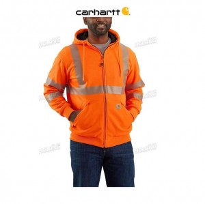 Carhartt High-Visibility Loose Fit Midweight Thermal-Lined Full-Zip Class 3 Sweatshirt Brite Orange | TH0000452