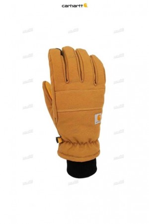 Carhartt Insulated Duck Synthetic Leather Knit Cuff Glove Brown | TH0001151