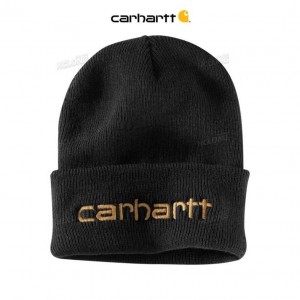 Carhartt Knit Insulated Logo Graphic Cuffed Beanie Black | TH0000673