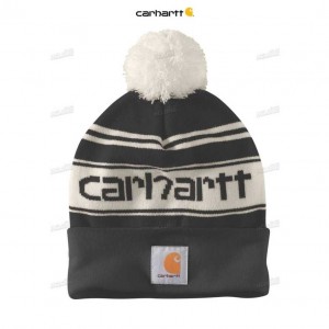 Carhartt Knit Pom-Pom Cuffed Logo Beanie Black | TH0000680