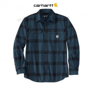 Carhartt Loose Fit Heavyweight Flannel Long-Sleeve Plaid Shirt Night Blue | TH0002512