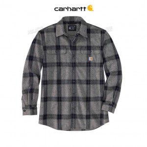 Carhartt Loose Fit Heavyweight Flannel Long-Sleeve Plaid Shirt Asphalt | TH0002513