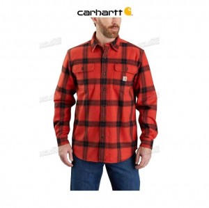 Carhartt Loose Fit Heavyweight Flannel Long-Sleeve Plaid Shirt Chili Pepper | TH0002514