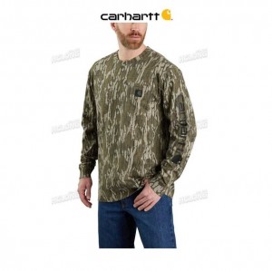 Carhartt Loose Fit Heavyweight Long-Sleeve Pocket Camo Logo Graphic T-Shirt Mossy Oak Bottomland Camo | TH0002521