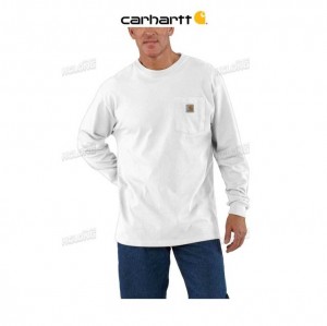 Carhartt Loose Fit Heavyweight Long-Sleeve Pocket T-Shirt White | TH0002535