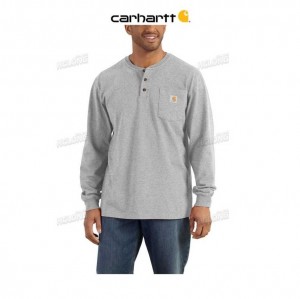 Carhartt Loose Fit Heavyweight Long-Sleeve Pocket Henley T-Shirt Heather Gray | TH0002549