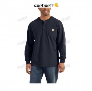 Carhartt Loose Fit Heavyweight Long-Sleeve Pocket Henley T-Shirt Navy | TH0002550