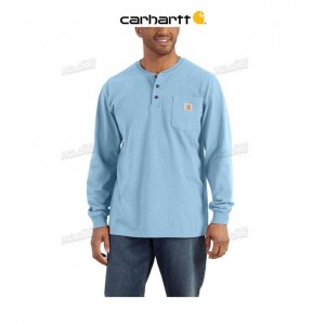 Carhartt Loose Fit Heavyweight Long-Sleeve Pocket Henley T-Shirt Alpine Blue Heather | TH0002551