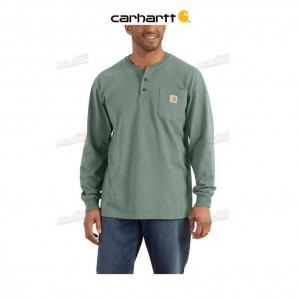 Carhartt Loose Fit Heavyweight Long-Sleeve Pocket Henley T-Shirt Jade Heather | TH0002552