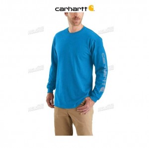 Carhartt Loose Fit Heavyweight Long-Sleeve Logo Sleeve Graphic T-Shirt Marine Blue Heather | TH0002564