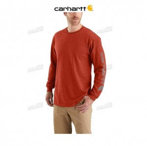 Carhartt Loose Fit Heavyweight Long-Sleeve Logo Sleeve Graphic T-Shirt Chili Pepper Heather | TH0002566