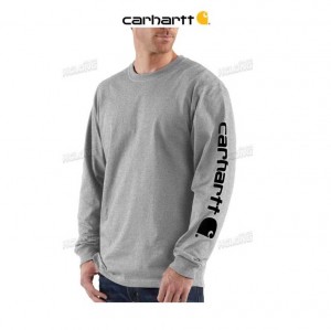 Carhartt Loose Fit Heavyweight Long-Sleeve Logo Sleeve Graphic T-Shirt Heather Gray | TH0002568