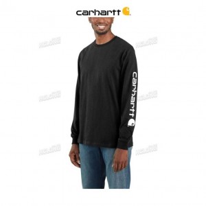 Carhartt Loose Fit Heavyweight Long-Sleeve Logo Sleeve Graphic T-Shirt Black | TH0002570