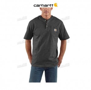 Carhartt Loose Fit Heavyweight Short-Sleeve Pocket Henley T-Shirt Carbon Heather | TH0002583