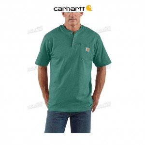 Carhartt Loose Fit Heavyweight Short-Sleeve Pocket Henley T-Shirt North Woods Heather | TH0002585