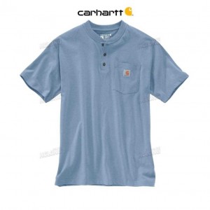 Carhartt Loose Fit Heavyweight Short-Sleeve Pocket Henley T-Shirt Alpine Blue Heather | TH0002587