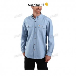 Carhartt Loose Fit Midweight Chambray Long-Sleeve Shirt Ceil Blue | TH0002437