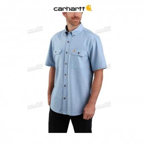 Carhartt Loose Fit Midweight Chambray Short-Sleeve Shirt Ceil Blue | TH0002442