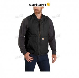 Carhartt Loose Fit Washed Duck Insulated Rib Collar Vest Black | TH0002740