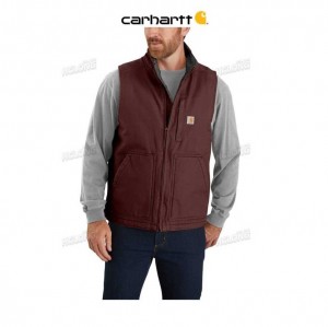 Carhartt Loose Fit Washed Duck Sherpa-Lined Mock-Neck Vest Dark Cedar | TH0002728