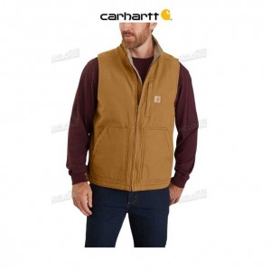 Carhartt Loose Fit Washed Duck Sherpa-Lined Mock-Neck Vest Brown | TH0002730