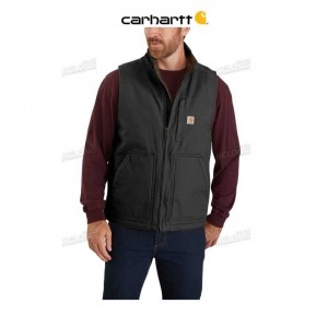 Carhartt Loose Fit Washed Duck Sherpa-Lined Mock-Neck Vest Black | TH0002731