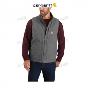 Carhartt Loose Fit Washed Duck Sherpa-Lined Mock-Neck Vest Gravel | TH0002732